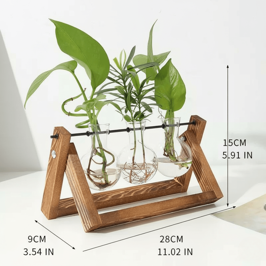 The Southern Atelier – Elegant Glass Propagation Vase with Chic Wooden A - Frame Stand for a Serene Ambiance - The Southern AtelierSKU_1764698753434_188