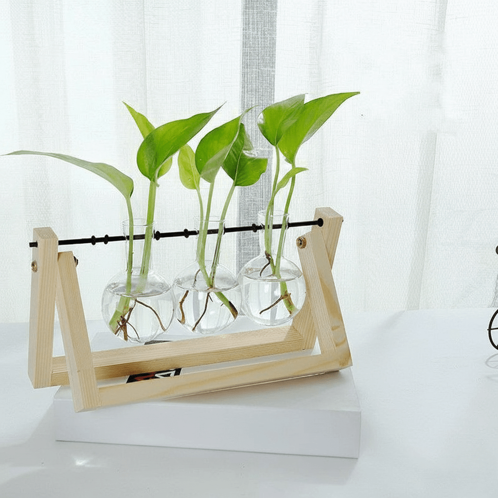 The Southern Atelier – Elegant Glass Propagation Vase with Chic Wooden A - Frame Stand for a Serene Ambiance - The Southern AtelierSKU_1764698753434_755