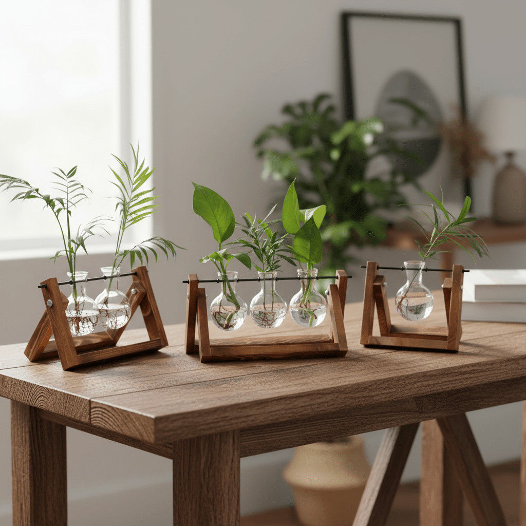 The Southern Atelier – Elegant Glass Propagation Vase with Chic Wooden A - Frame Stand for a Serene Ambiance - The Southern AtelierSKU_1764698753434_84