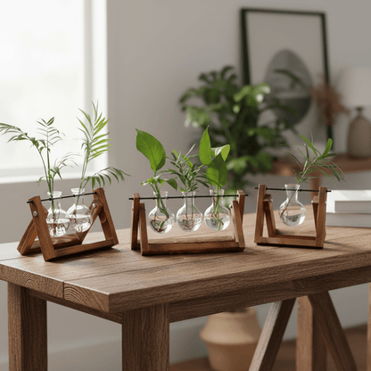 The Southern Atelier – Elegant Glass Propagation Vase with Chic Wooden A - Frame Stand for a Serene Ambiance - The Southern AtelierSKU_1764698753434_84