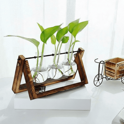 The Southern Atelier – Elegant Glass Propagation Vase with Chic Wooden A - Frame Stand for a Serene Ambiance - The Southern AtelierSKU_1764698753434_889