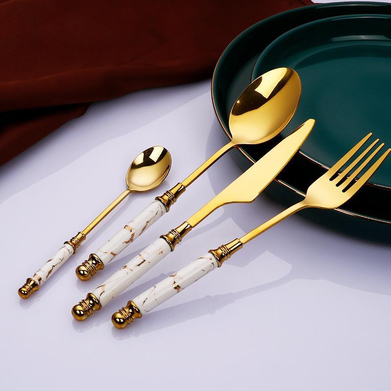 The Southern Atelier – Elegant Gold Marble Cutlery Set - The Southern AtelierSKU_1762349662995_105