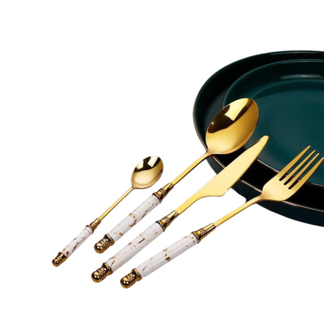 The Southern Atelier – Elegant Gold Marble Cutlery Set - The Southern AtelierSKU_1762349662995_105