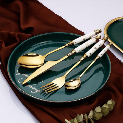 The Southern Atelier – Elegant Gold Marble Cutlery Set - The Southern AtelierSKU_1762349662995_105