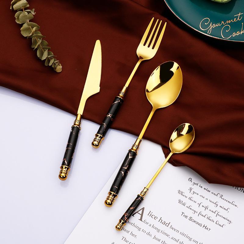 The Southern Atelier – Elegant Gold Marble Cutlery Set - The Southern AtelierSKU_1762349662995_105