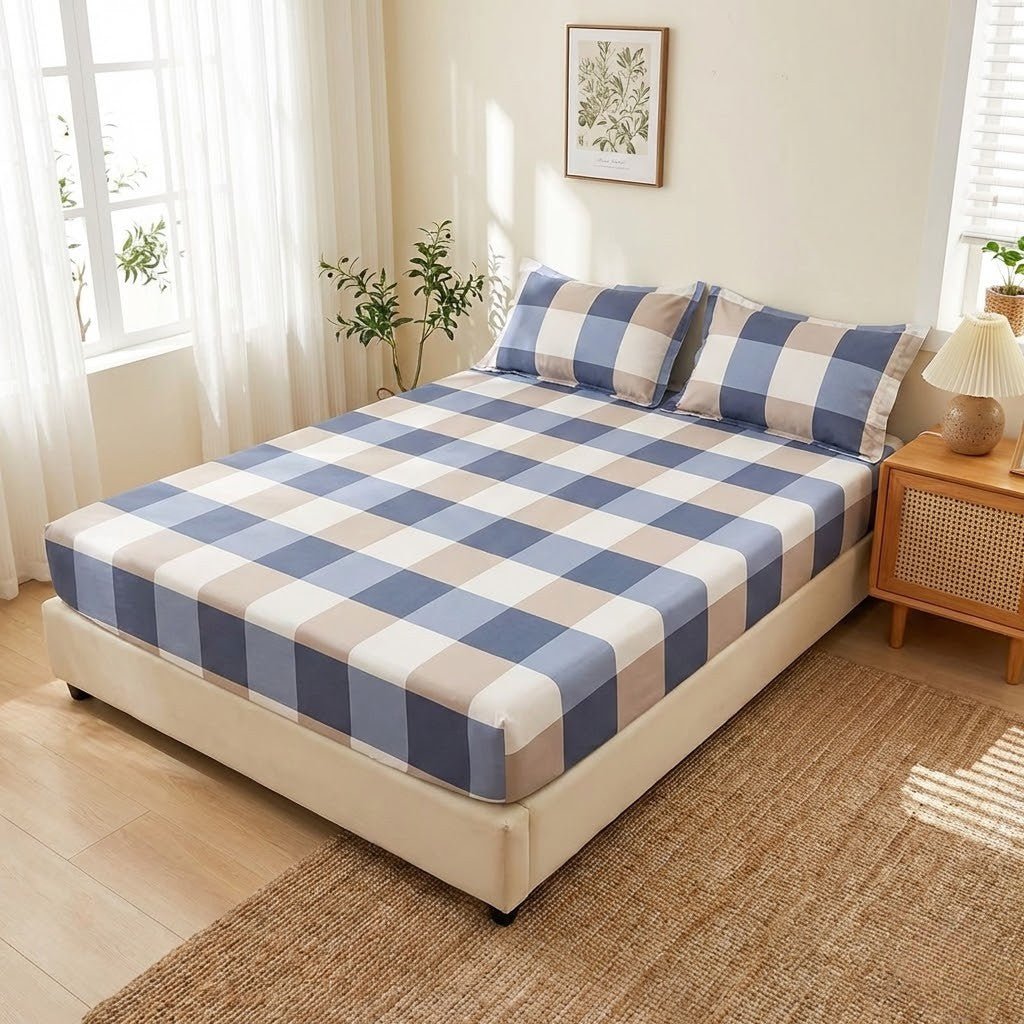 The Southern Atelier – Elegant Patterned Grid Fitted Sheet Set for Comfort and Style, with Timeless Charm - The Southern AtelierSKU_1769007933017_902