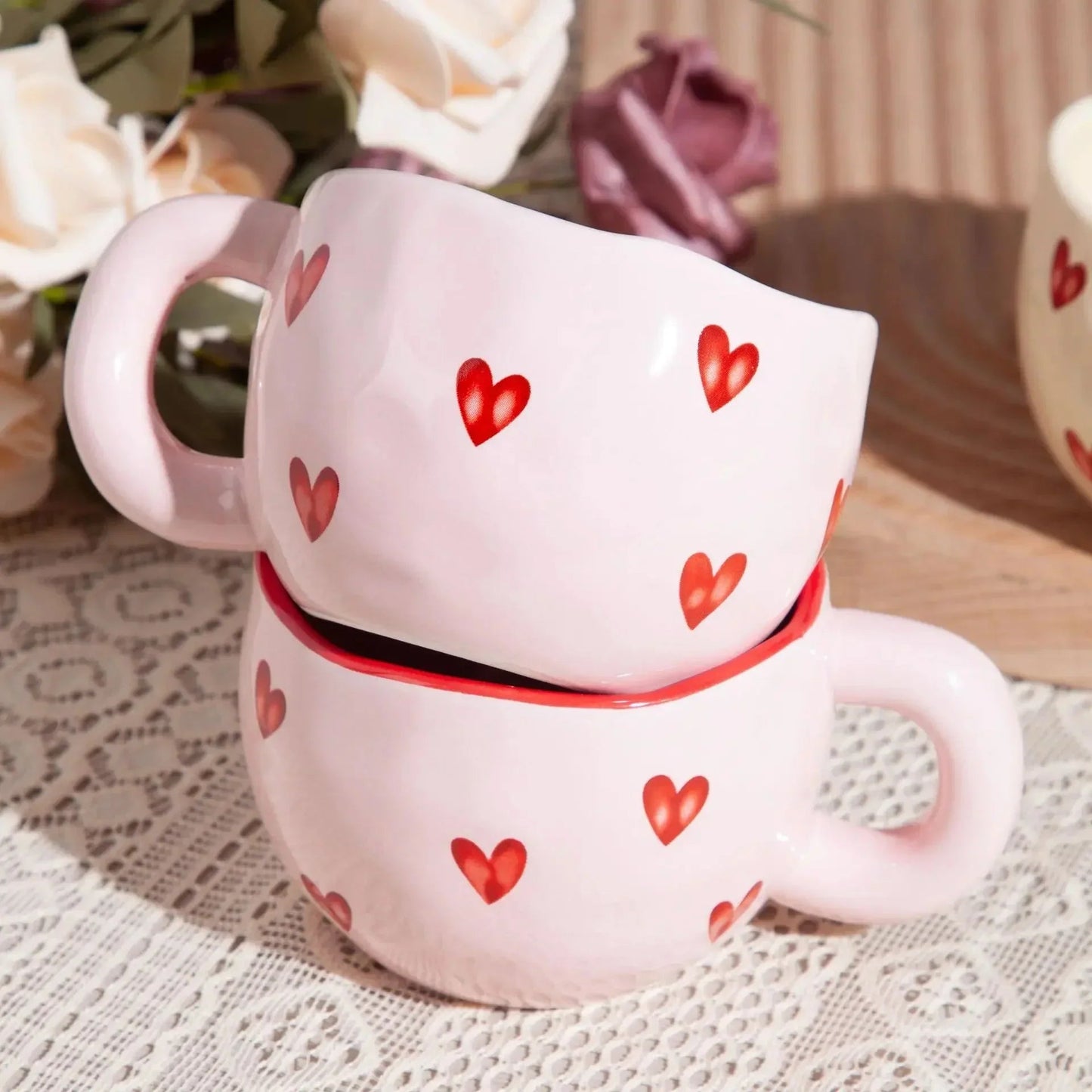 The Southern Atelier – Elegant Pink Heart - Embellished Ceramic Mug for a Romantic Touch - The Southern AtelierSKU_1775450188619_784