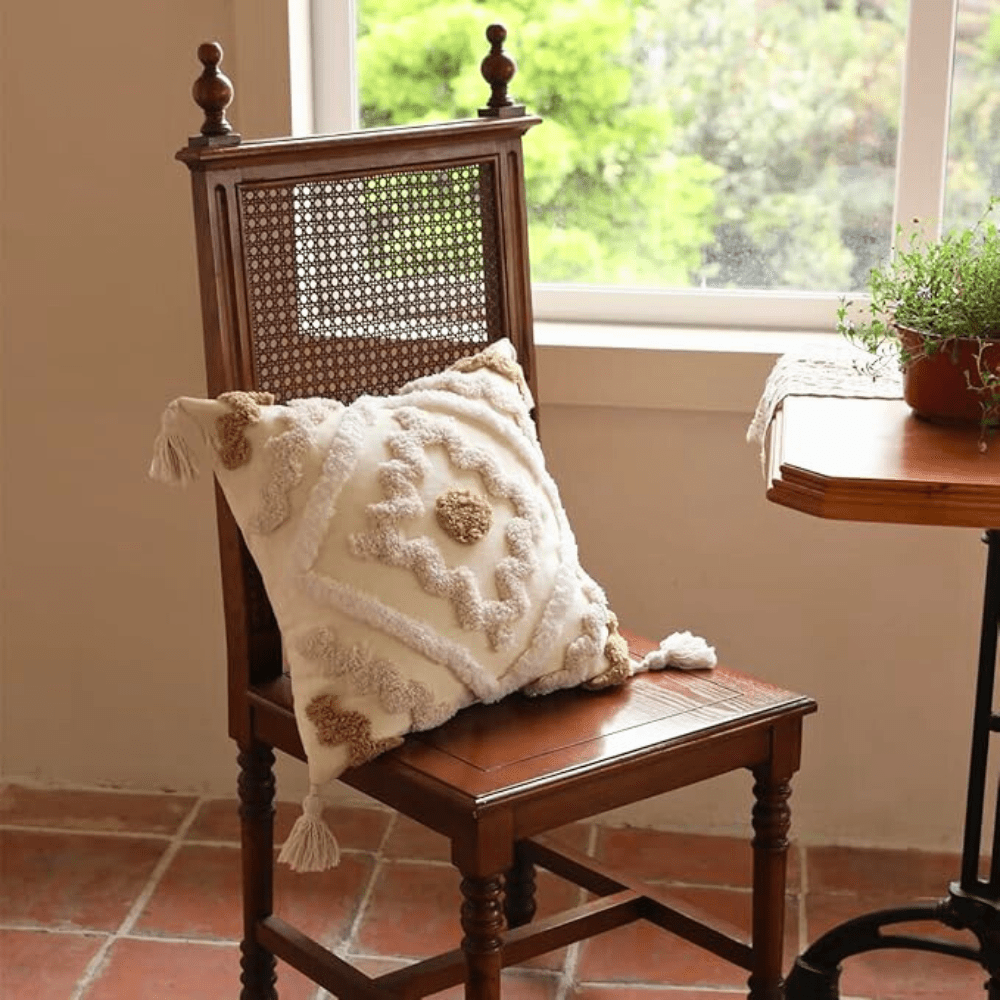 The Southern Atelier – Elegant Textured Cushion with Fringed Detail for a Timeless Luxury - The Southern AtelierSKU_1763119304939_708