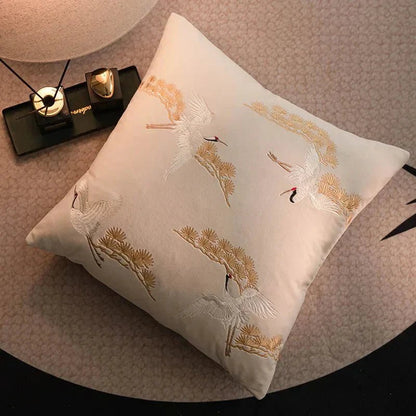 The Southern Atelier – Exquisite Crane and Pine Embroidered Cushion Cover for a Serene Ambiance - The Southern AtelierSKU_1764698738378_334