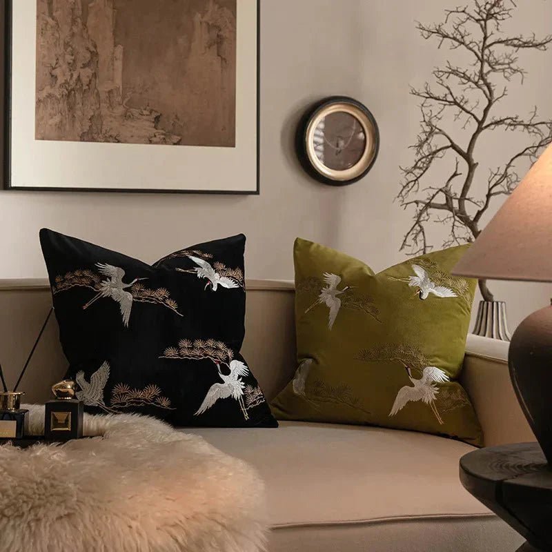 The Southern Atelier – Exquisite Crane and Pine Embroidered Cushion Cover for a Serene Ambiance - The Southern AtelierSKU_1764698738378_738