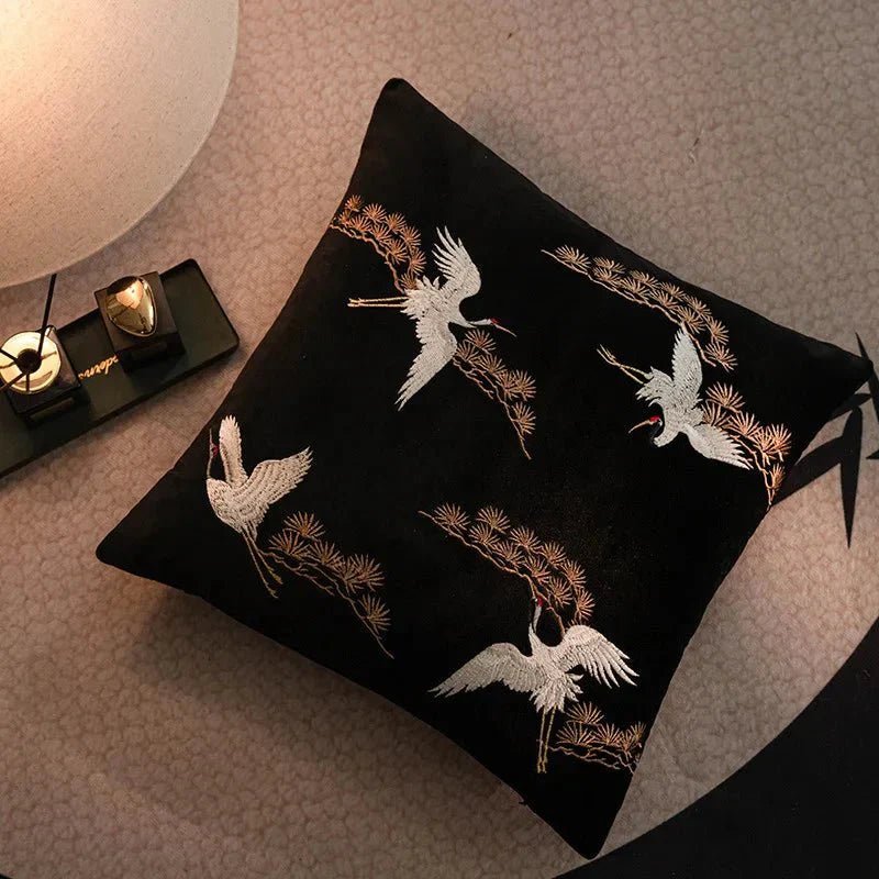 The Southern Atelier – Exquisite Crane and Pine Embroidered Cushion Cover for a Serene Ambiance - The Southern AtelierSKU_1764698738378_738