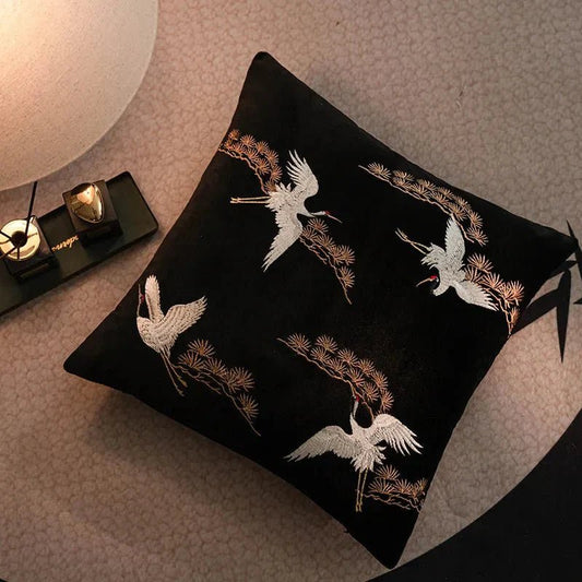 The Southern Atelier – Exquisite Crane and Pine Embroidered Cushion Cover for a Serene Ambiance - The Southern AtelierSKU_1764698738378_738