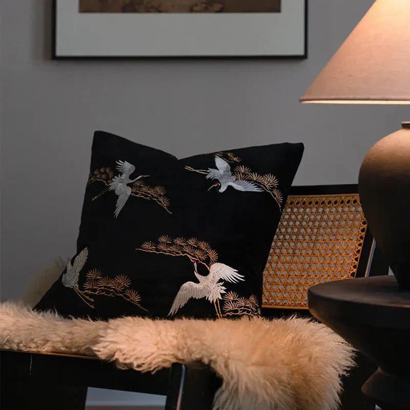 The Southern Atelier – Exquisite Crane and Pine Embroidered Cushion Cover for a Serene Ambiance - The Southern AtelierSKU_1764698738378_738