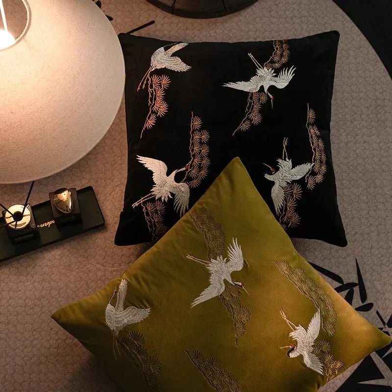 The Southern Atelier – Exquisite Crane and Pine Embroidered Cushion Cover for a Serene Ambiance - The Southern AtelierSKU_1764698738378_738