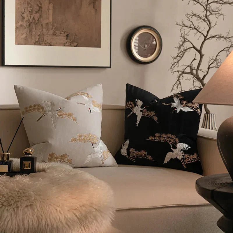 The Southern Atelier – Exquisite Crane and Pine Embroidered Cushion Cover for a Serene Ambiance - The Southern AtelierSKU_1764698738378_738