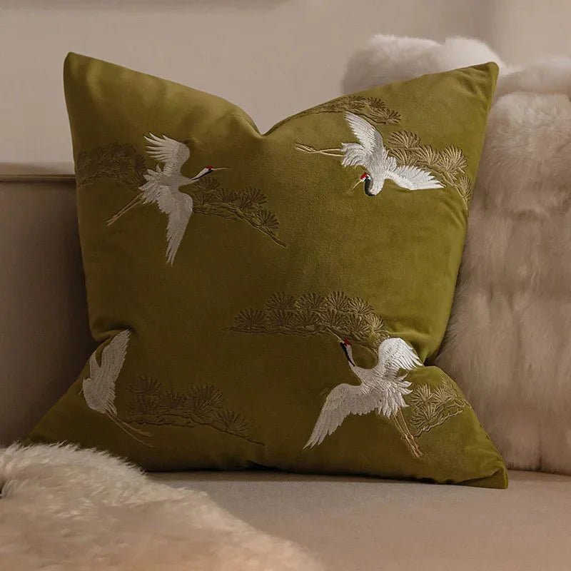 The Southern Atelier – Exquisite Crane and Pine Embroidered Cushion Cover for a Serene Ambiance - The Southern AtelierSKU_1764698738378_788