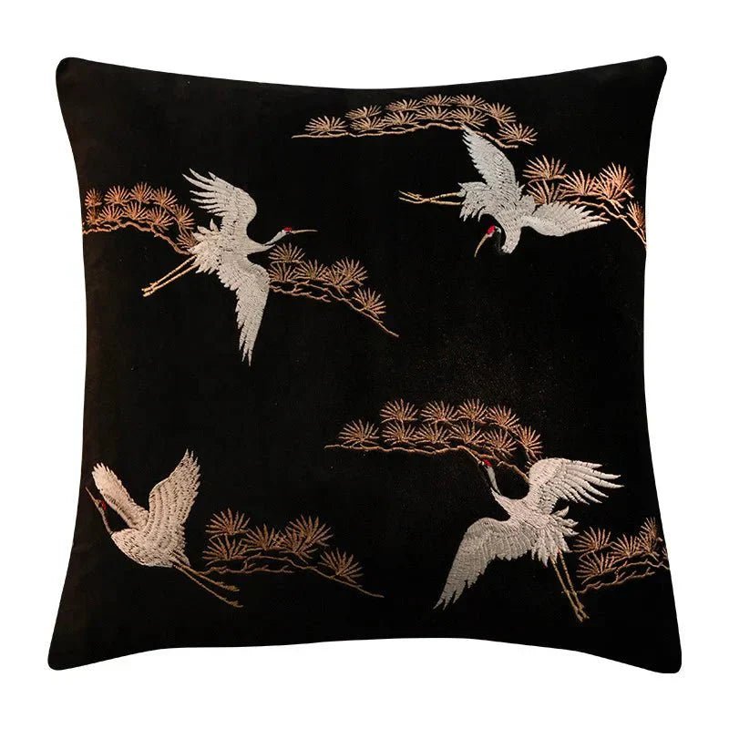 The Southern Atelier – Exquisite Crane and Pine Embroidered Cushion Cover for a Serene Ambiance - The Southern AtelierSKU_1764698738378_788