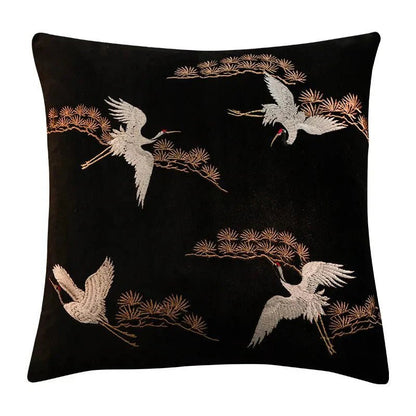 The Southern Atelier – Exquisite Crane and Pine Embroidered Cushion Cover for a Serene Ambiance - The Southern AtelierSKU_1764698738378_788