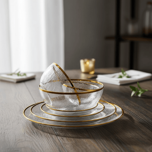 The Southern Atelier – Exquisite Glass Plate and Bowl Set with Elegant Golden Trim for a Sophisticated Touch - The Southern AtelierSKU_1763119363435_11