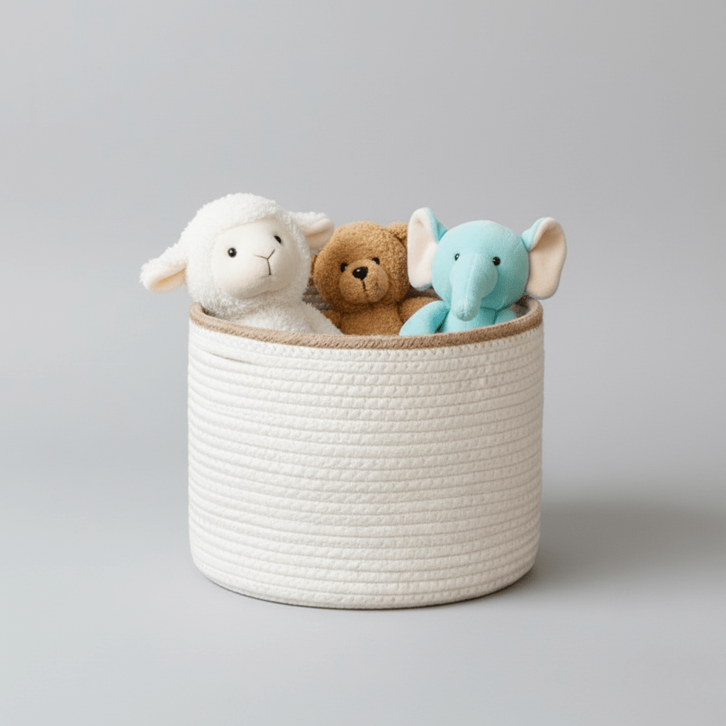 The Southern Atelier – Exquisite Handcrafted Round Basket in White Cotton with Elegant Beige Trim for a Serene Ambiance - The Southern AtelierSKU_1765807332757_208