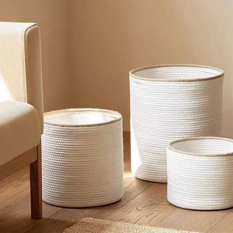 The Southern Atelier – Exquisite Handcrafted Round Basket in White Cotton with Elegant Beige Trim for a Serene Ambiance - The Southern AtelierSKU_1765807332757_24