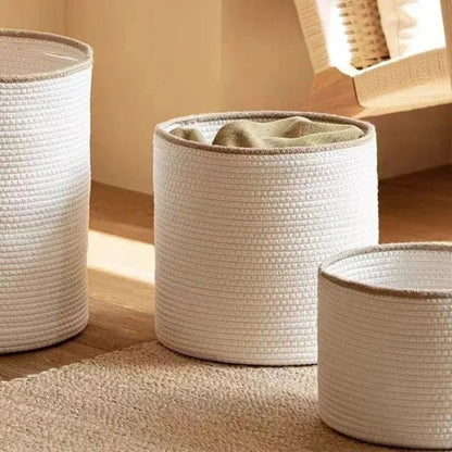 The Southern Atelier – Exquisite Handcrafted Round Basket in White Cotton with Elegant Beige Trim for a Serene Ambiance - The Southern AtelierSKU_1765807332757_24