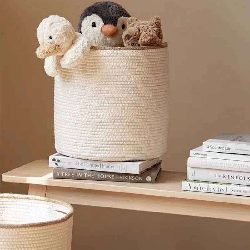 The Southern Atelier – Exquisite Handcrafted Round Basket in White Cotton with Elegant Beige Trim for a Serene Ambiance - The Southern AtelierSKU_1765807332757_24