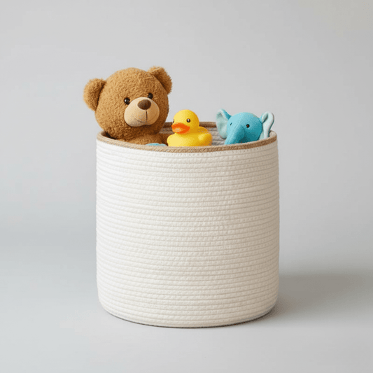The Southern Atelier – Exquisite Handcrafted Round Basket in White Cotton with Elegant Beige Trim for a Serene Ambiance - The Southern AtelierSKU_1765807332757_24