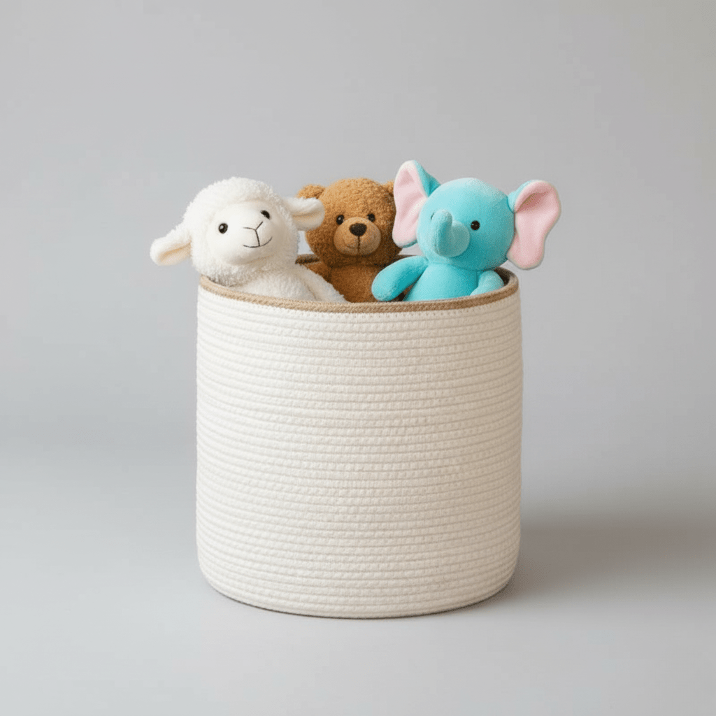 The Southern Atelier – Exquisite Handcrafted Round Basket in White Cotton with Elegant Beige Trim for a Serene Ambiance - The Southern AtelierSKU_1765807332757_944