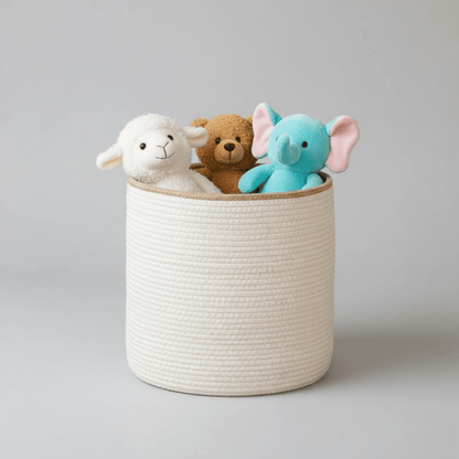 The Southern Atelier – Exquisite Handcrafted Round Basket in White Cotton with Elegant Beige Trim for a Serene Ambiance - The Southern AtelierSKU_1765807332757_944