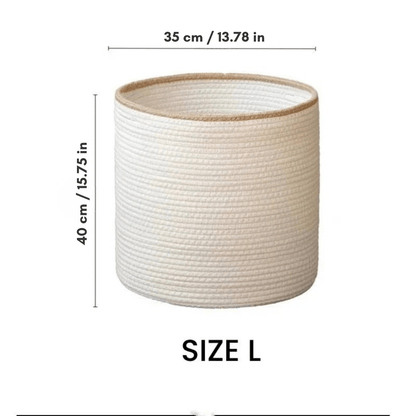 The Southern Atelier – Exquisite Handcrafted Round Basket in White Cotton with Elegant Beige Trim for a Serene Ambiance - The Southern AtelierSKU_1765807332757_944