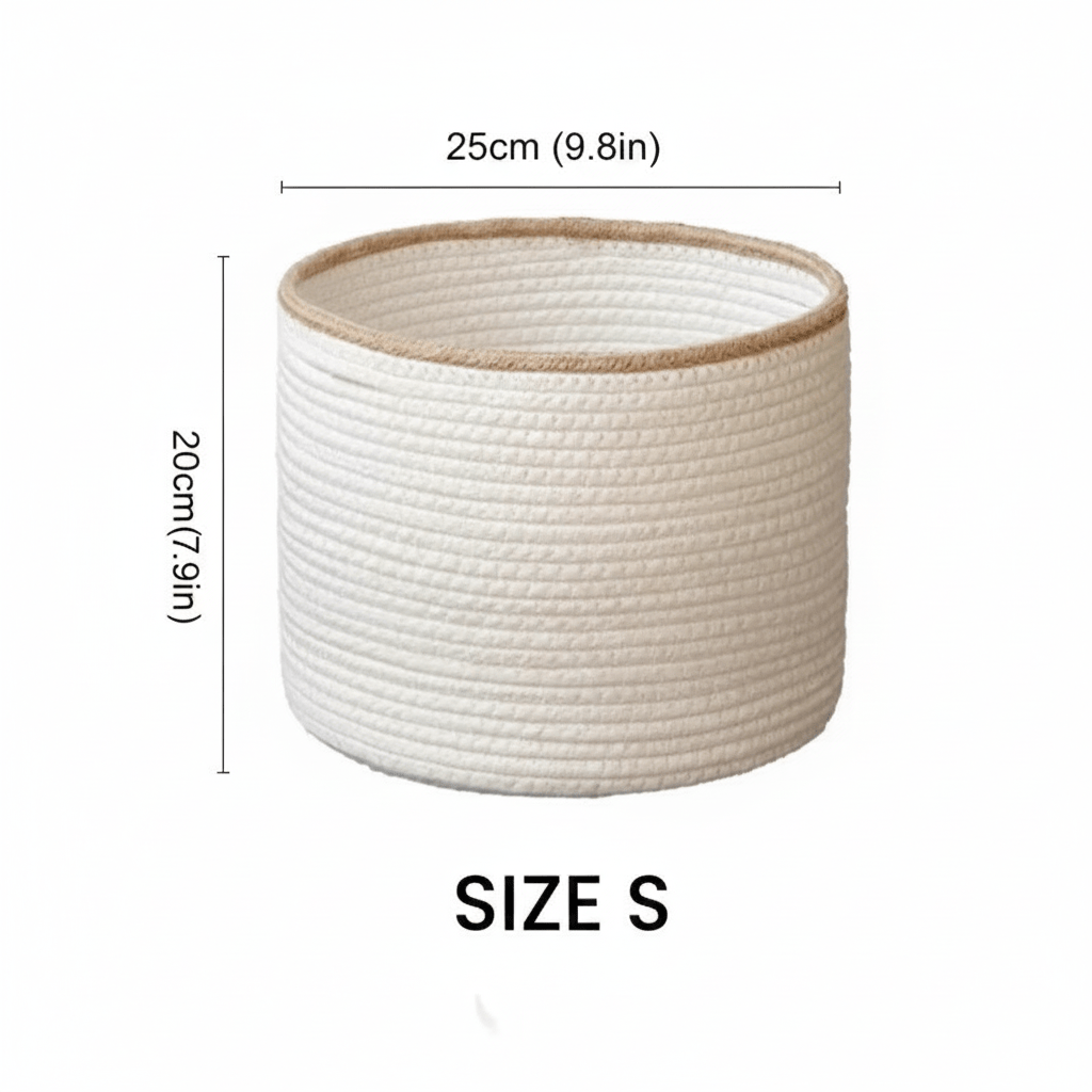 The Southern Atelier – Exquisite Handcrafted Round Basket in White Cotton with Elegant Beige Trim for a Serene Ambiance - The Southern AtelierSKU_1765807332757_944