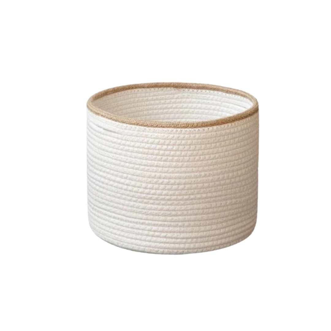 The Southern Atelier – Exquisite Handcrafted Round Basket in White Cotton with Elegant Beige Trim for a Serene Ambiance - The Southern AtelierSKU_1765807332757_944