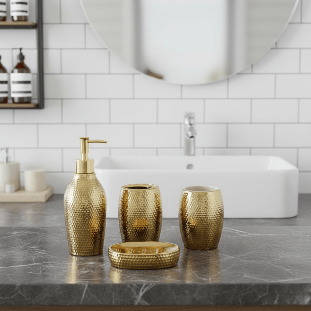 The Southern Atelier – Luxurious 4 - Piece Bathroom Accessory Set in Gold Finish for a Touch of Serene Elegance - The Southern AtelierSKU_1758918509562_535