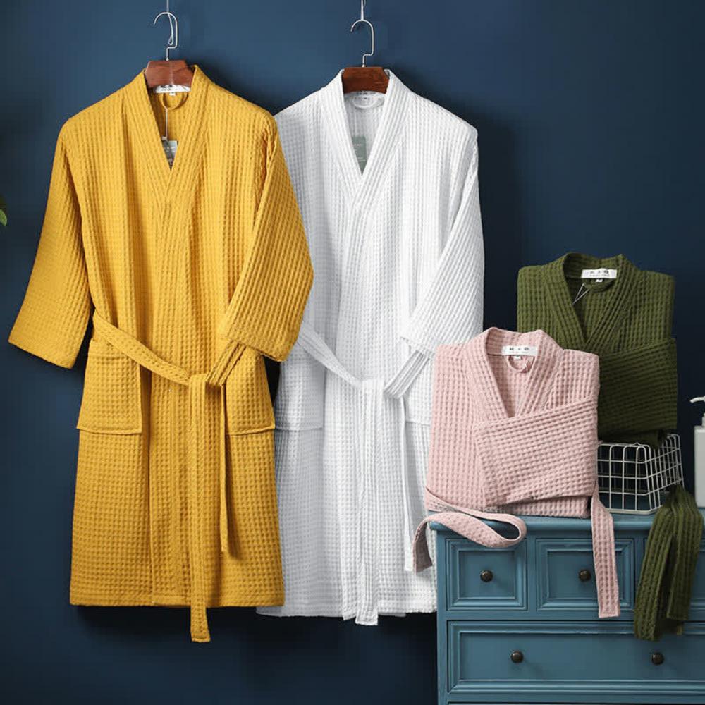 The Southern Atelier – Luxurious Waffle Cotton Bathrobe in Soft Pastels for a Cozy Retreat - The Southern AtelierSKU_1762849856802_580