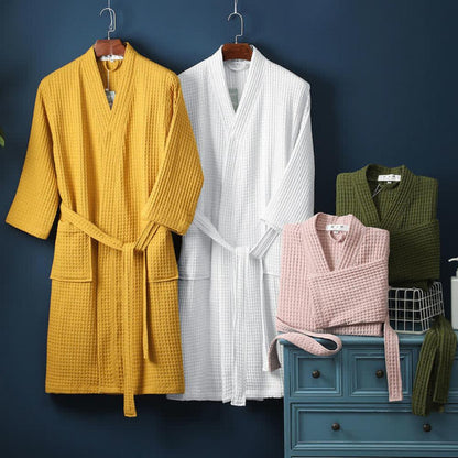 The Southern Atelier – Luxurious Waffle Cotton Bathrobe in Soft Pastels for a Cozy Retreat - The Southern AtelierSKU_1762849856802_580