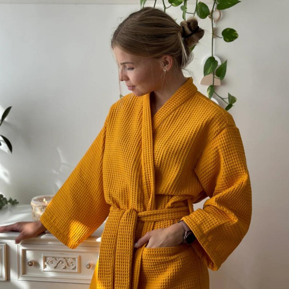 The Southern Atelier – Luxurious Waffle Cotton Bathrobe in Soft Pastels for a Cozy Retreat - The Southern AtelierSKU_1762849856802_580