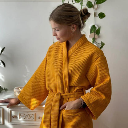 The Southern Atelier – Luxurious Waffle Cotton Bathrobe in Soft Pastels for a Cozy Retreat - The Southern AtelierSKU_1762849856802_580