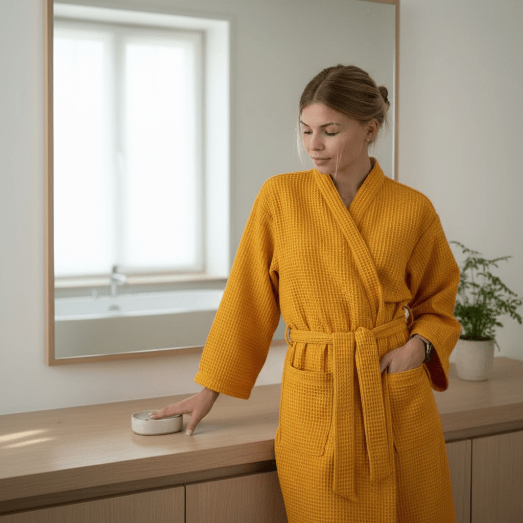 The Southern Atelier – Luxurious Waffle Cotton Bathrobe in Soft Pastels for a Cozy Retreat - The Southern AtelierSKU_1762849856802_580