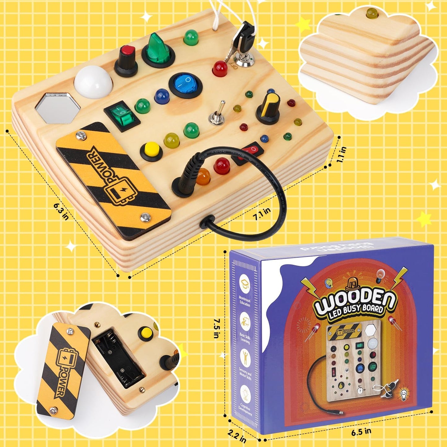 The Southern Atelier - Montessori LED Busy Board with 27 Lights and 10 Switches for Sensory Play Ages 1–6 - The Southern AtelierSKU_1786566156611_378