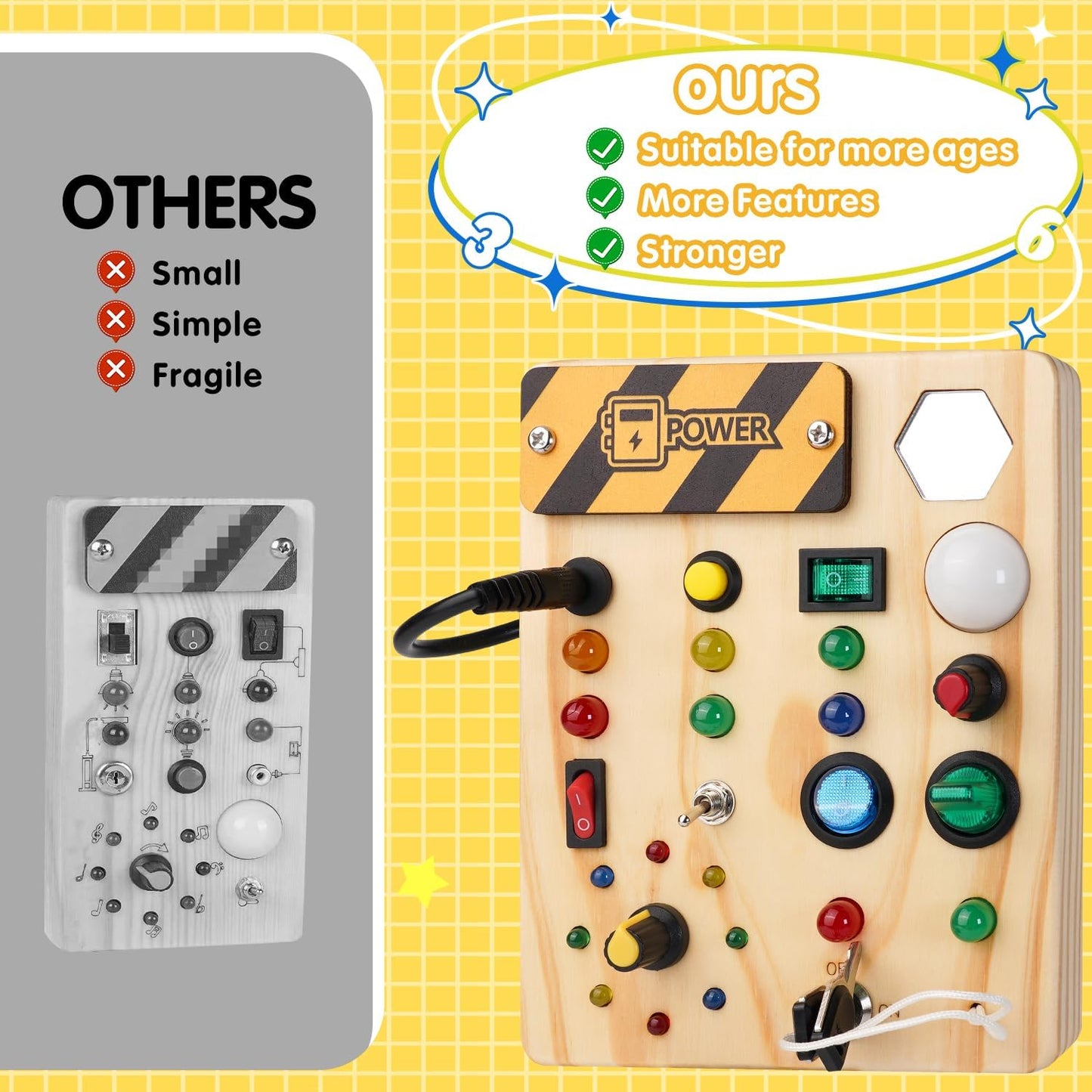 The Southern Atelier - Montessori LED Busy Board with 27 Lights and 10 Switches for Sensory Play Ages 1–6 - The Southern AtelierSKU_1786566156611_378