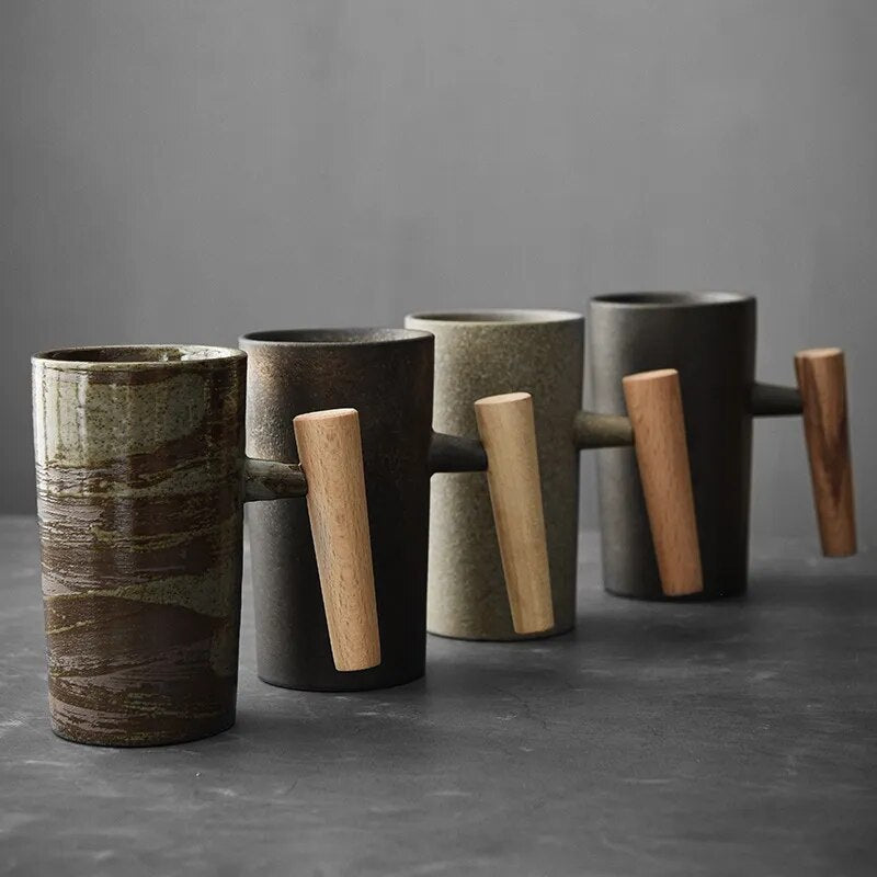 The Southern Atelier – Nordic Harmony Earth - Tone Ceramic Mugs with Wooden Accents - The Southern AtelierSKU_1758918624072_104