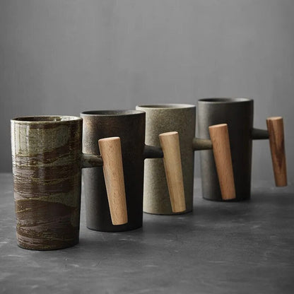 The Southern Atelier – Nordic Harmony Earth - Tone Ceramic Mugs with Wooden Accents - The Southern AtelierSKU_1758918624072_104