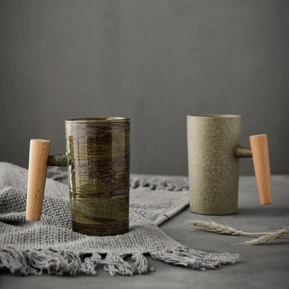 The Southern Atelier – Nordic Harmony Earth - Tone Ceramic Mugs with Wooden Accents - The Southern AtelierSKU_1758918624072_104