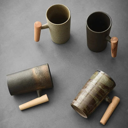 The Southern Atelier – Nordic Harmony Earth - Tone Ceramic Mugs with Wooden Accents - The Southern AtelierSKU_1758918624072_674