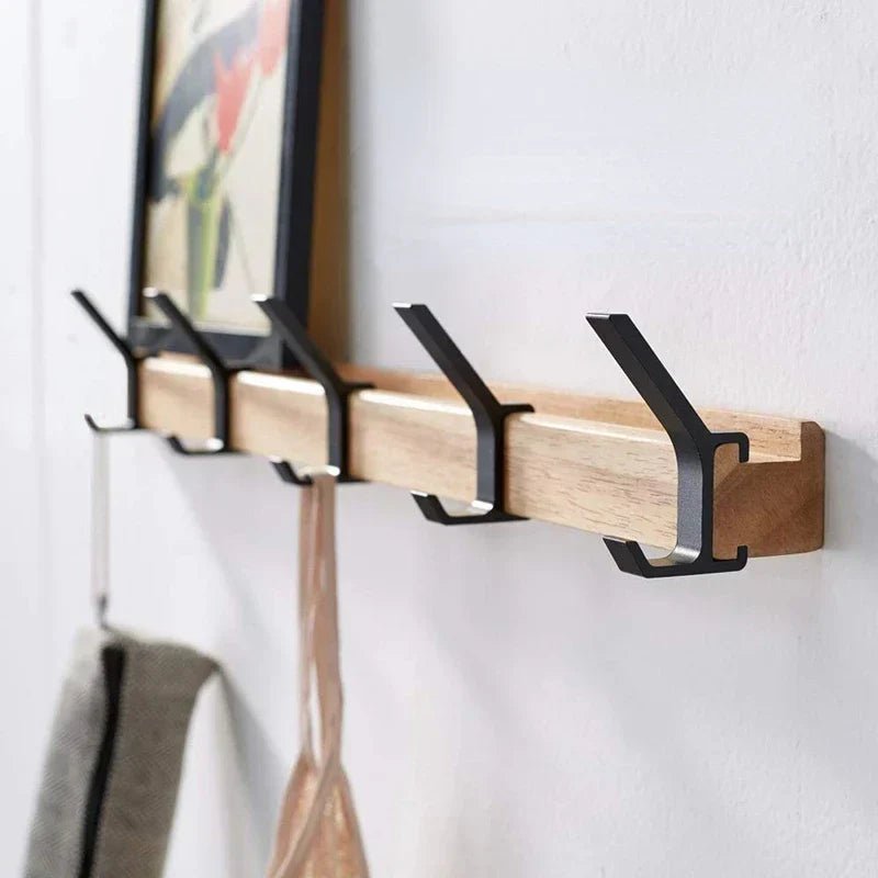 The Southern Atelier - Nordic Wall Coat Rack with 5 Movable Double Hooks in Wood and Aluminium, Black, 40 x 7 x 7 cm - The Southern AtelierSKU_1786565991665_679