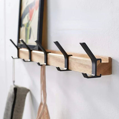 The Southern Atelier - Nordic Wall Coat Rack with 5 Movable Double Hooks in Wood and Aluminium, Black, 40 x 7 x 7 cm - The Southern AtelierSKU_1786565991665_679