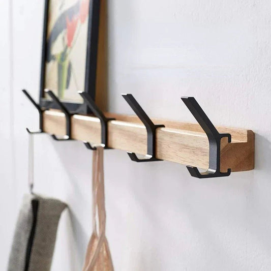 The Southern Atelier - Nordic Wall Coat Rack with 5 Movable Double Hooks in Wood and Aluminium, Black, 40 x 7 x 7 cm - The Southern AtelierSKU_1786565991665_679