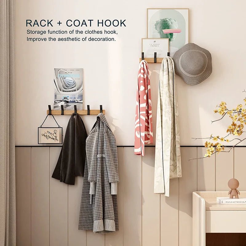 The Southern Atelier - Nordic Wall Coat Rack with 5 Movable Double Hooks in Wood and Aluminium, Black, 40 x 7 x 7 cm - The Southern AtelierSKU_1786565991665_679