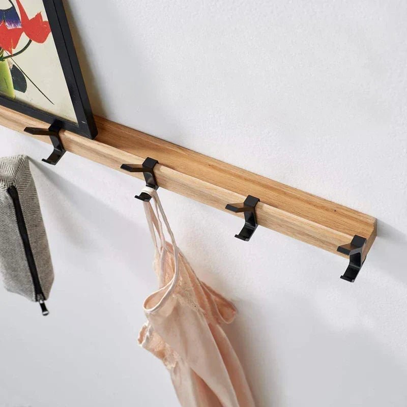 The Southern Atelier - Nordic Wall Coat Rack with 5 Movable Double Hooks in Wood and Aluminium, Black, 40 x 7 x 7 cm - The Southern AtelierSKU_1786565991665_679